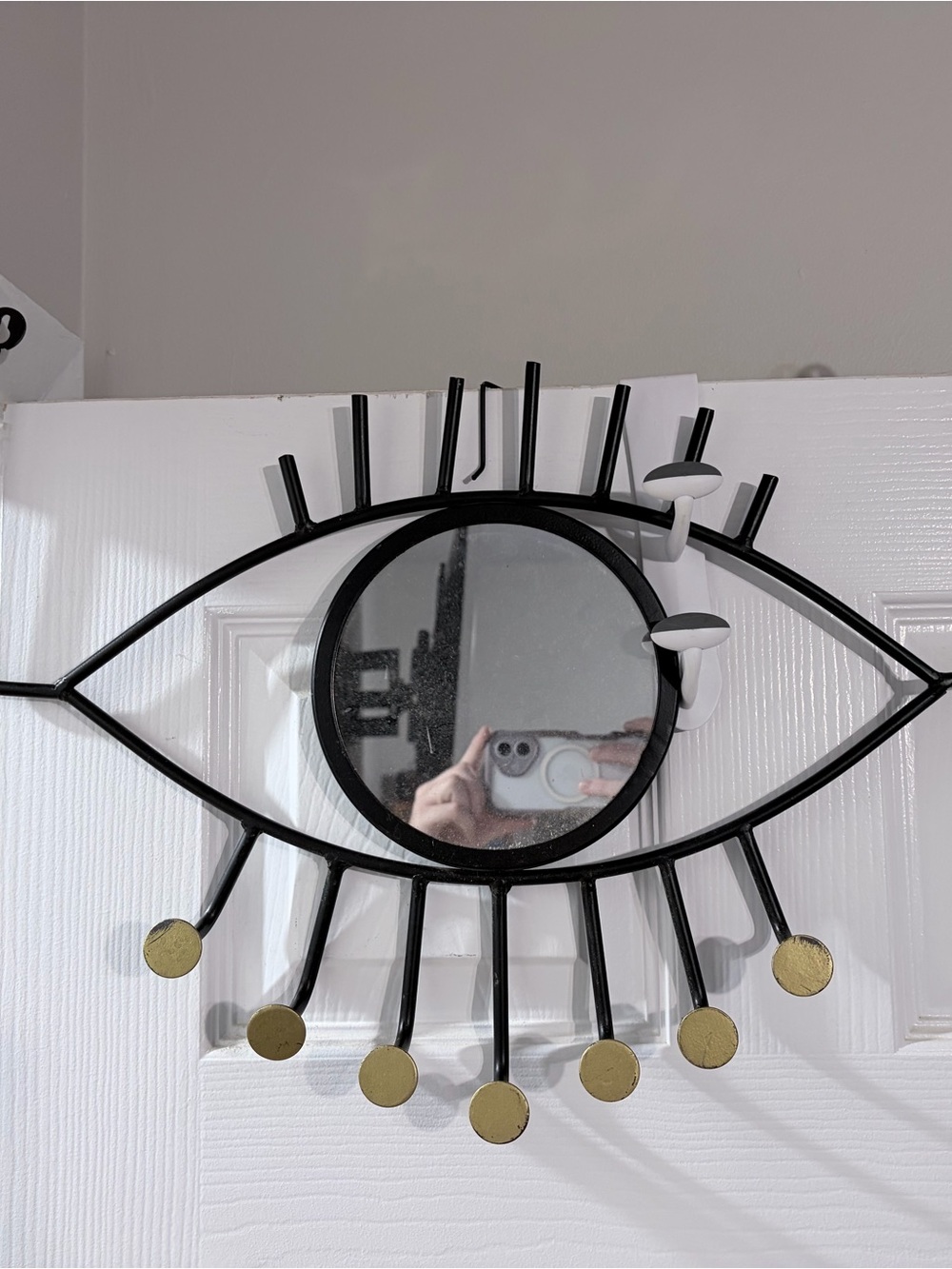 Evil Eye Wall Mirror w/ 7 Hooks Black Gold Boho Celestial Wall Decor